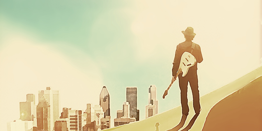 Great mirror shot of Marc Wencelius and bassist Ced Dessureaux playing at Les Nuits Gitanes. Musicos Productions. Photo credited to Peter Graham.